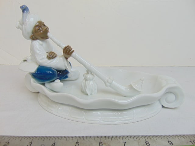 Rosenthal porcelain figural dish, figure with large pipe, smoke tray ? 11.5" by 6.5", height is (1 of 5)