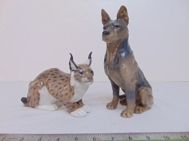 2 Royal Copenhagen figurines, German Shepherd & Lynx, shepherd is 7.75" tall, in good condition (1 of 7)