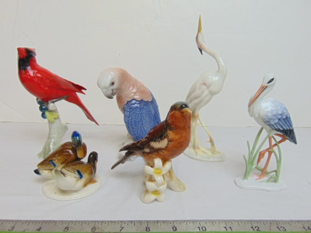 6 porcelain bird figurines, Cardinal, Ducks & Egret by Hutschenreuther, B&G parrot, Rosenthal stork (1 of 13)