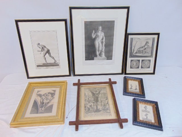 Art lot, etchings, includes "Bacchus", 24.5" by 19.5", pair small etchings in decorative black (1 of 8)