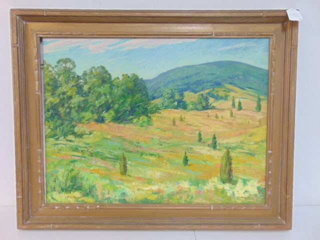 Painting, "Going to the Mountain", signed Anton Kamp, oil on canvas, 24" by 32", framed size is (1 of 5)
