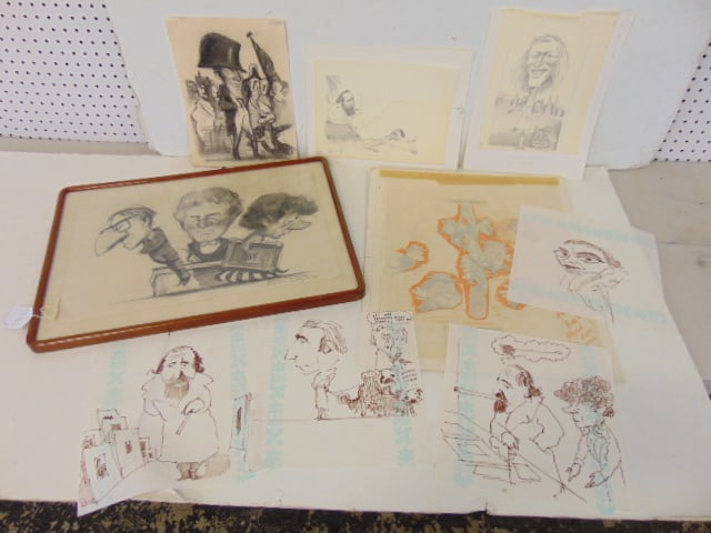 Art lot, Julio Ferdinand Larraz, includes various caricature drawing, Napoleon, Alice in Wonderland, (1 of 10)