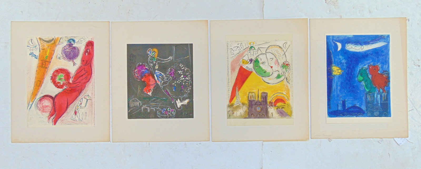 4 original lithographs by Marc Chagall, "La Tour Eiffel a L'Ane", "15" by 11" ( mounted on 20" by (1 of 6)