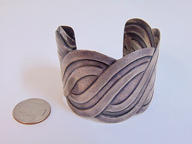 Jewelry. Vintage Francisco Rebajes sterling silver modernist cuff bracelet, 1 3/4" wide, opening 1: Jewelry. Vintage Francisco Rebajes sterling silver modernist cuff bracelet, 1 3/4" wide, opening 1 1/2" 1.80 troy oz