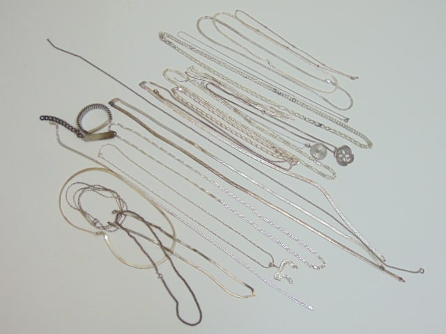 Jewelry. Sterling Silver lot of necklaces, 10 troy oz, 925, Italy, 21 necklaces & 5 bracelets (1 of 5)