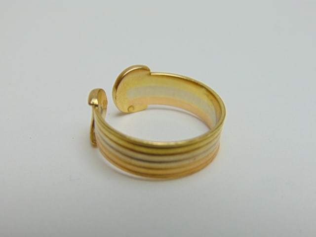 Jewelry. 18kt GOLD ring, open buckle design, hallmark 750 AR, size 7, 4.50 grams (1 of 4)
