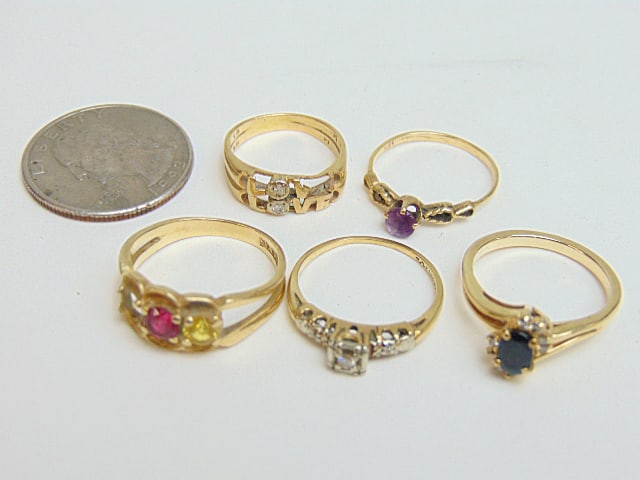Jewelry. 5 GOLD rings, 14k including two small diamonds love ring as is, 2.20 grams; small diamond, (1 of 4)