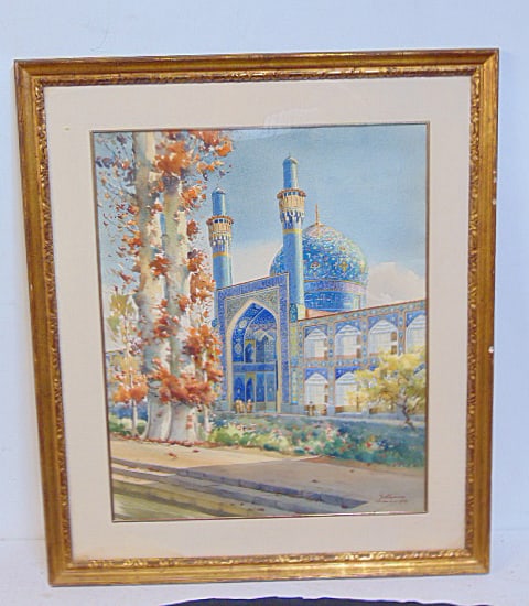 Painting, Shah Mosque, Isfahan, signed Yervand (Nahapetian), dated 1966, watercolor on paper, signed: Painting, Shah Mosque, Isfahan, signed Yervand (Nahapetian), dated 1966, watercolor on paper, signed lower right, 22.5" by 18.25" (sight), framed size is 30.25" by 26"