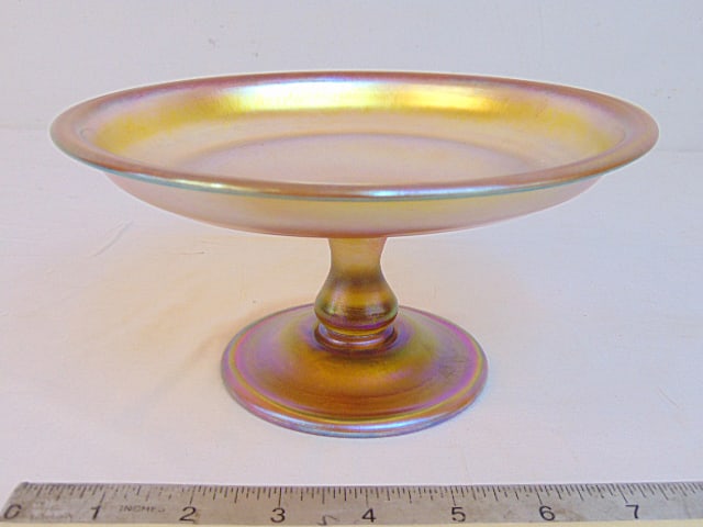L.C. Tiffany favrile art glass compote, 8" in diameter, height is 4", in good condition. (1 of 5)