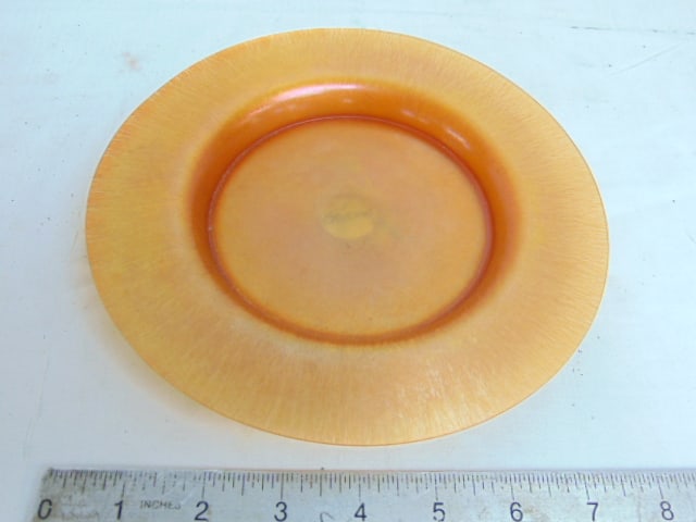 Quezal art glass dish, gold iridescence dish is 8 1/8" in diameter, in good condition (1 of 5)