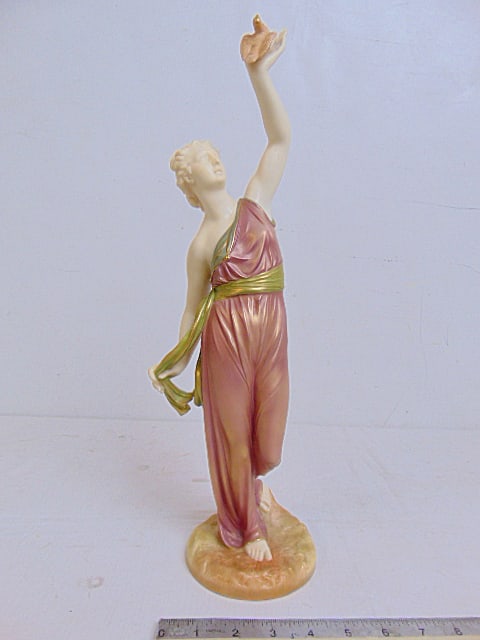 Royal Worcester porcelain figure, "Liberty", woman holding dove, attributed to James Hadley, height (1 of 6)