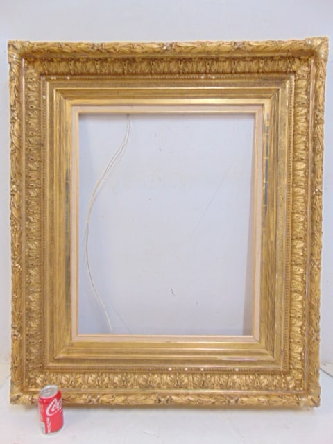 Large carved gilt frame, outer dimensions are 39.75" by 45.75", frame has custom made liner that can (1 of 9)