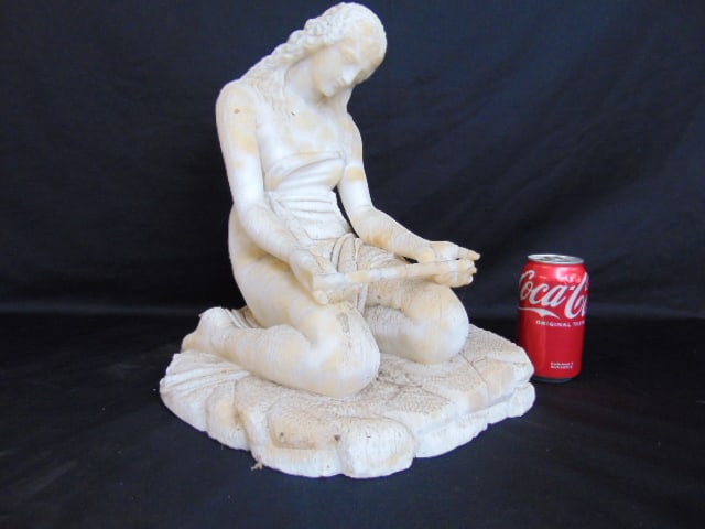 Carved marble statue "Penitent Magdalene", style of Antonio Canova, weathered, was kept outside, (1 of 6)