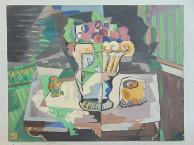 Painting, "Bowl of Fruit", signed H. Crowley (Harry), 1941, oil on canvas board, 14" by 18" (1 of 5)