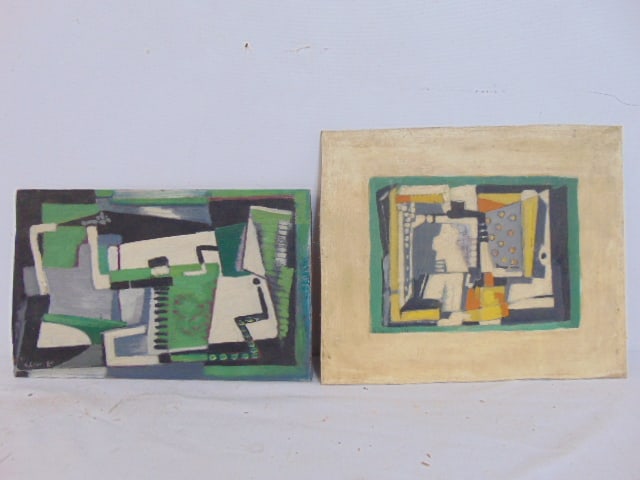 2 paintings, abstract compositions, both signed H. Crowley (Harry), "Non Objective", 9" by 10 7/8" & (1 of 7)