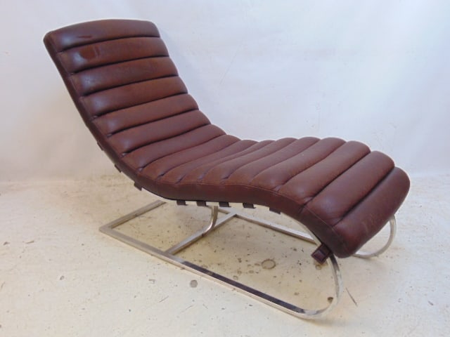 Mid Century chaise lounge chair on cantilevered chrome base, 55" long, 24" wide, height is 36", some (1 of 5)