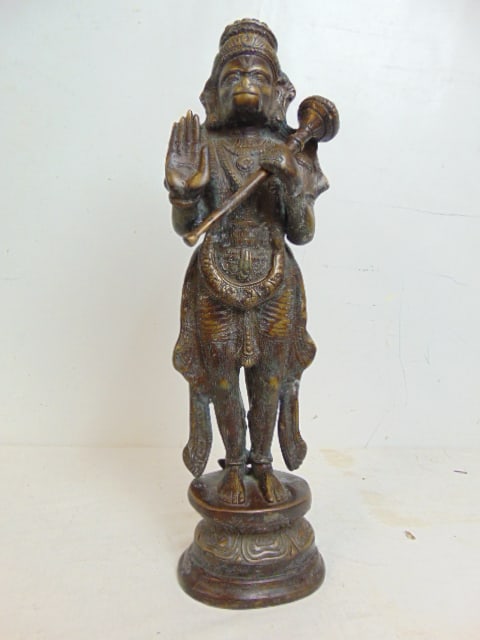 Bronze figure of Hindu deity Lord Hanuman holding a gada, bronze figure is 17" tall (1 of 5)