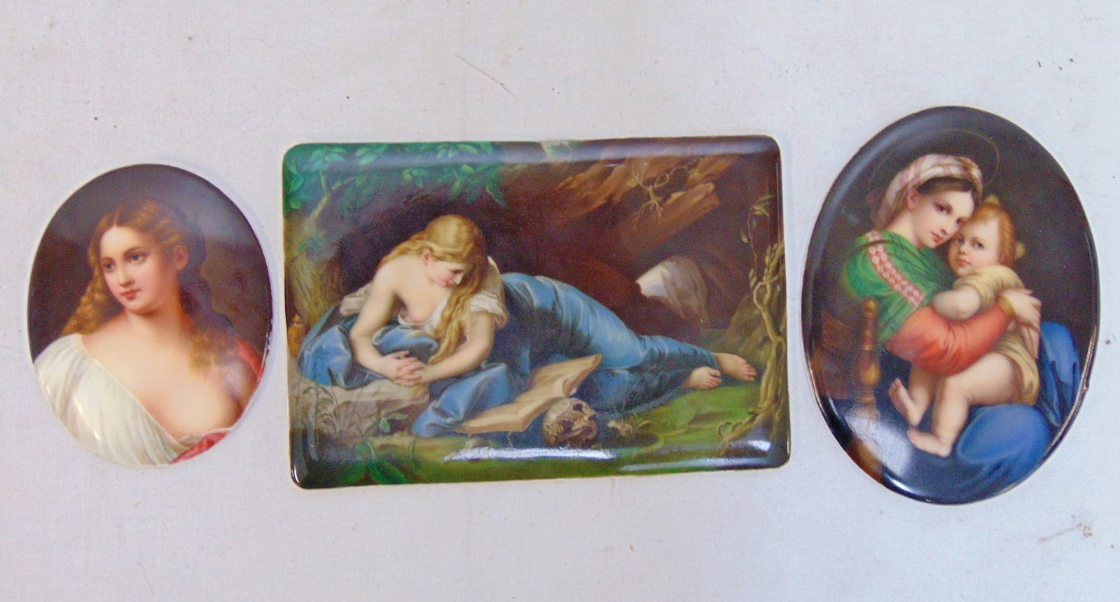 3 small porcelain painted plaques, including Dresden porcelain "Penitent Magdalene", ("Ernst..' (1 of 6)