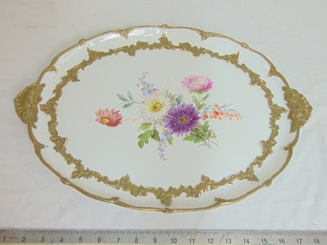 Meissen porcelain serving platter with floral decorations , 19" by 13 3/8" (1 of 5)