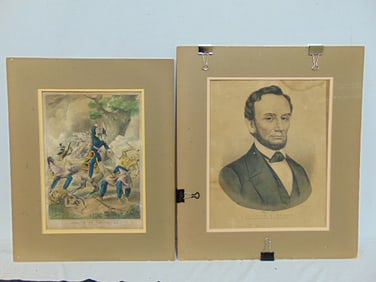 2 prints, Currier & Ives, "Abraham Lincoln, Sixteenth President of the United States", 14" by 11.25"