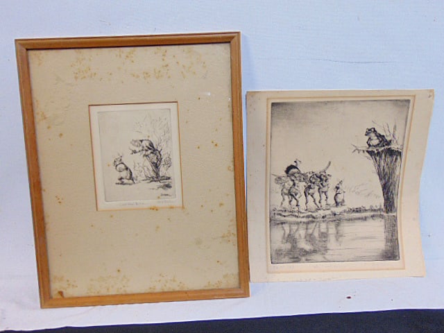 2 etchings by Bob Dean, "The High Diver" & "Old Mis Brian", High diver is unframed and impression is (1 of 8)