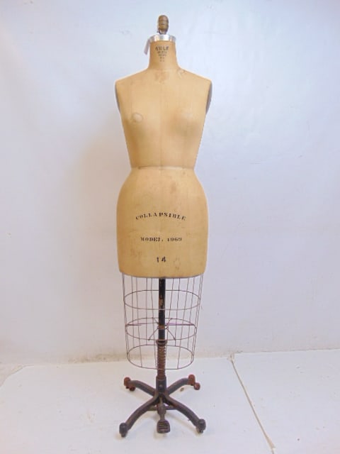 Wolf Collapsible dress form, model 1969, size 14, Wolf Model Form Co. NY, height is 62.25", in good (1 of 6)