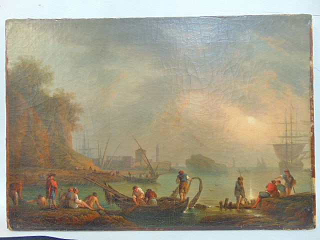 Painting, Italian maritime harbor, coastal scene, attributed to Claude Lorraine (written in pencil (1 of 8)