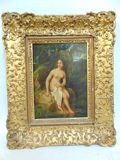 Painting, portrait of Musidora in landscape, signed B. Constant (Durant ?).. illegible oil on wood (1 of 7)