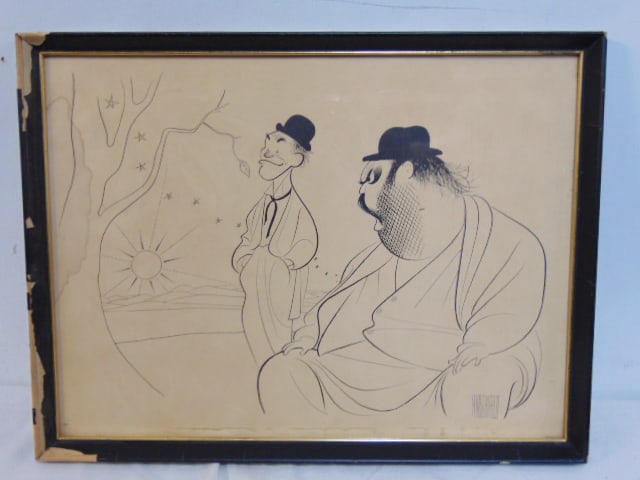 Albert Hirschfeld print, "Waiting for Godot", Burgess Meredith & Z. Mostel, play of the week 1960, , (1 of 4)