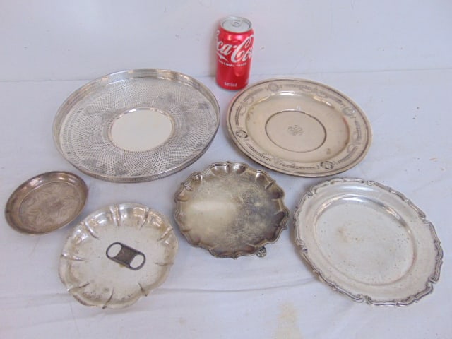 6 sterling silver dishes, trays, Howard & co sterling footed dish with scalloped edge, large (1 of 7)