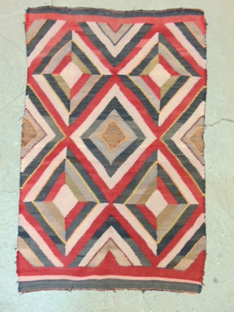 Handwoven flatweave geometric Navajo rug, with lattice pattern, red, black & beige, 57" by 36.5" (1 of 4)