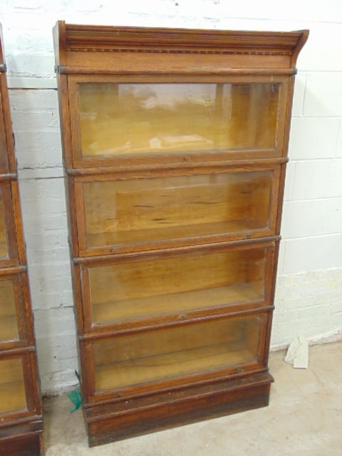 Oak barrister stack bookcase, 4 stacks plus base & top, bookcase is 34" wide, 10" deep (sections, (1 of 4)