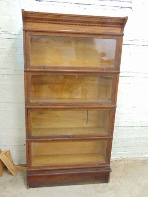 Oak barrister stack bookcase, 4 stacks plus base & top, bookcase is 34" wide, 10" deep (sections, (1 of 4)