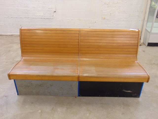 Vintage wooden Brunswick bowling bench, 66" long, 26" deep, height is 31.5" (1 of 5)