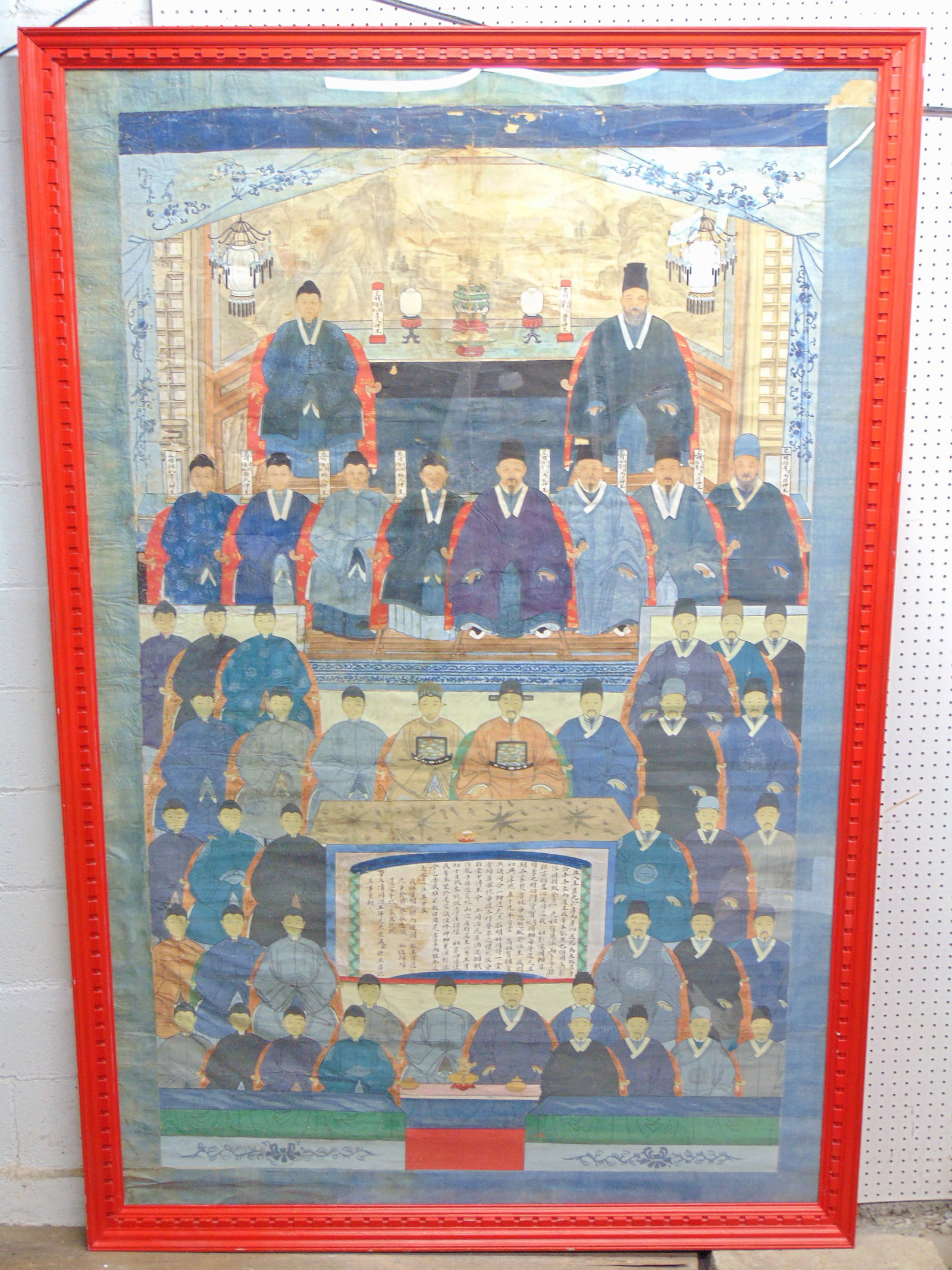 Large Chinese 19th Century ancestral group portrait with numerous figures, ink & watercolor on (1 of 11)