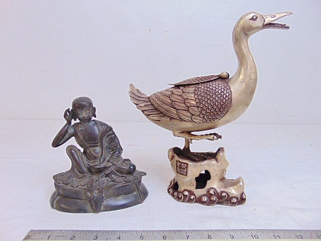 3 Chinese snuff bottles, 2 glass, one porcelain bottle is signed, large snuff is missing lid and is (1 of 9)