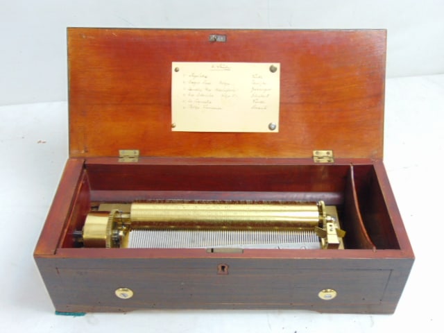 Swiss cylinder music box, inlaid rosewood case, fully restored condition, excellent running (1 of 7)