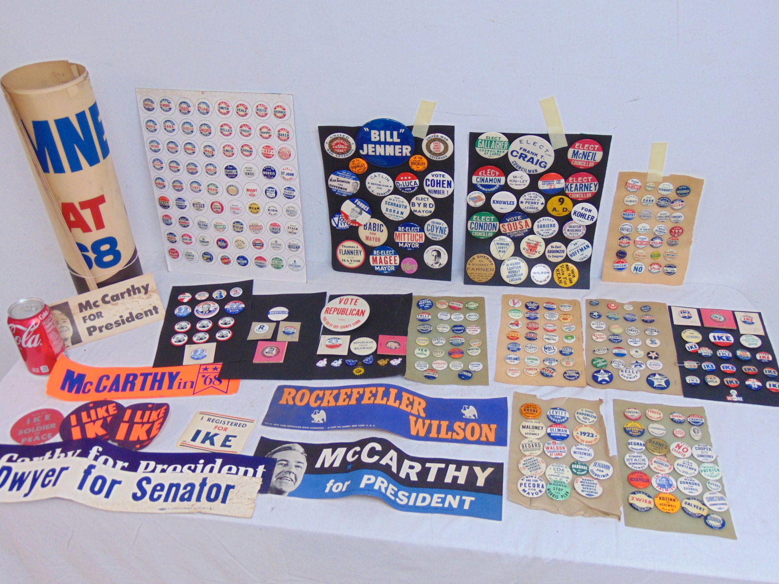 Lot political buttons, mid Century period, McCarthy, ":I Like Ike" and many more political buttons, (1 of 13)