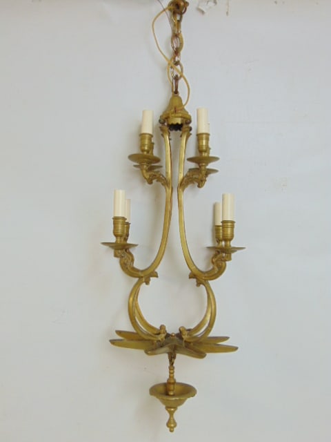 Brass hanging fixture in French Palm Beach regency style, solid brass, height is 28" (excluding (1 of 4)