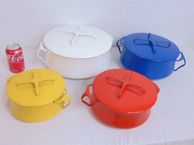 4 piece vintage Dansk Kobenstyle enamel casserole, Dutch oven pots, manufactured in France and (1 of 13)