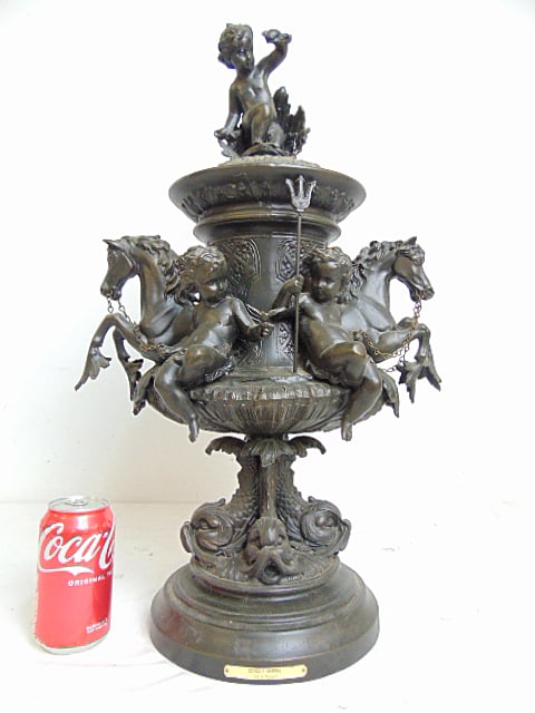 Large decorative urn, "Conque Marine", after Emile Picault reproduction in Spelter, height is 22.75": Large decorative urn, "Conque Marine", after Emile Picault reproduction in Spelter, height is 22.75"