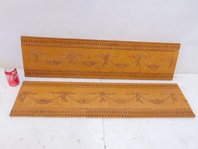 2 decorative carved maple panels, with raised carvings of swags and flowers, 39" by 10.25" each (1 of 4)