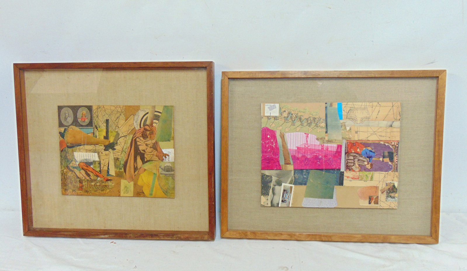 2 mixed media, collage Dada style scenes with various small cuttings, unsigned, 8" by 10.5", framed (1 of 6)