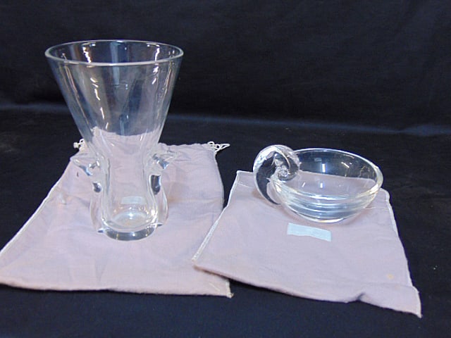 Steuben glass vase & bowl, vase is 7.75" tall, bowl is 5.75" deep, 5 1/8" wide. (1 of 4)