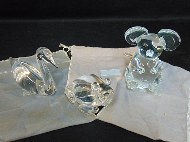 3 Steuben glass animal figures, swan, 6.75" long, frog, 4" long, 3.5" wide & Koala bear, height is (1 of 8)