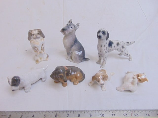 7 porcelain dog figurines by Royal Copenhagen, Schnauzer, Dalmatian, Dachshund, Pekingese, Sealyham (1 of 11)