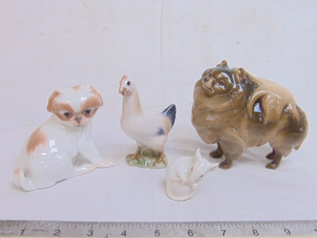 4 B&G porcelain animal figurines, Puppy, chicken, Pekingese dog & small mouse, largest figurine is (1 of 6)