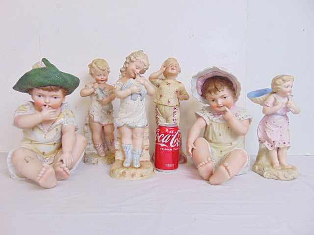 6 large bisque porcelain figurines, pair of Schutz-Marke figurines of boy with rabbit and girl (1 of 13)