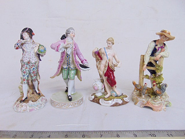 4 porcelain figurines, E & A Muller figure of a man with chickens, Richard Eckert, Volkstedt (1 of 14)