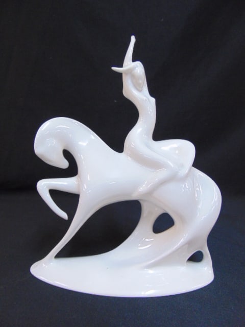 Royal Dux porcelain figure, nude on horse, white porcelain, 11" wide, height is 14" (1 of 4)